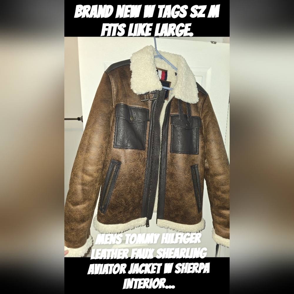 Tommy Hilfiger Brown Faux Shearling Aviator Jacket